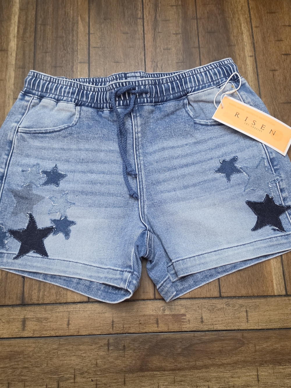 Risen Denim Blue Star-Appliqué Jean Shorts
